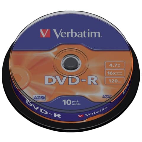 DVD-R Verbatim 16x 4.7 GB Spindle Case in confezione da 10 dvd - 43523